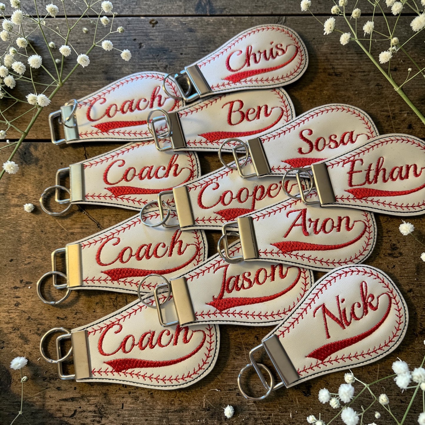 Embroidered Baseball Bag Tags + Initial Keychains