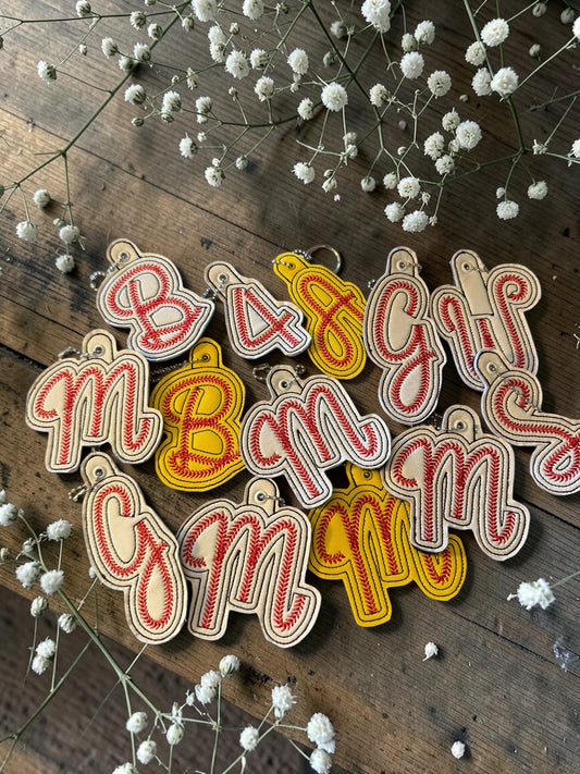 Embroidered Baseball Bag Tags + Initial Keychains