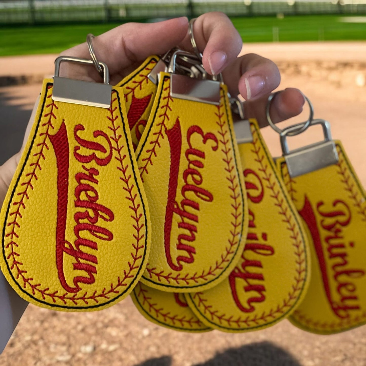 Embroidered Baseball Bag Tags + Initial Keychains