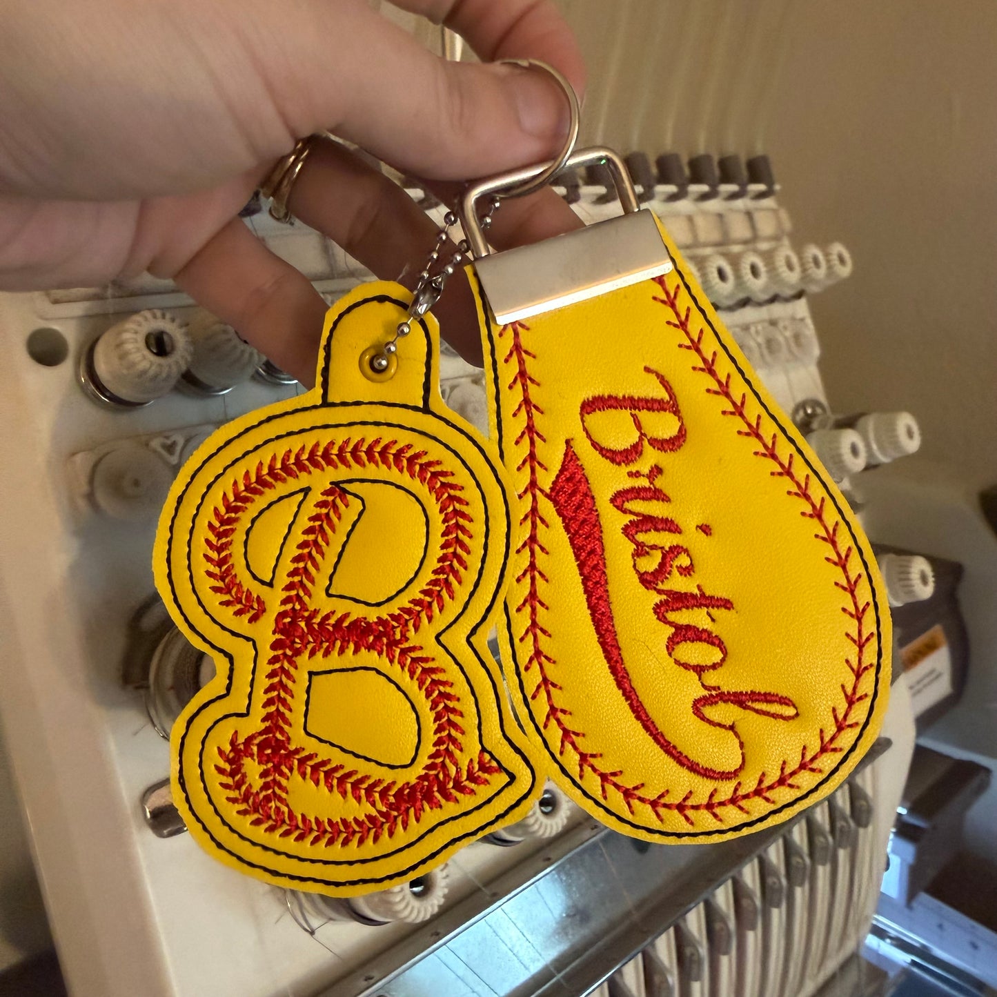 Embroidered Baseball Bag Tags + Initial Keychains