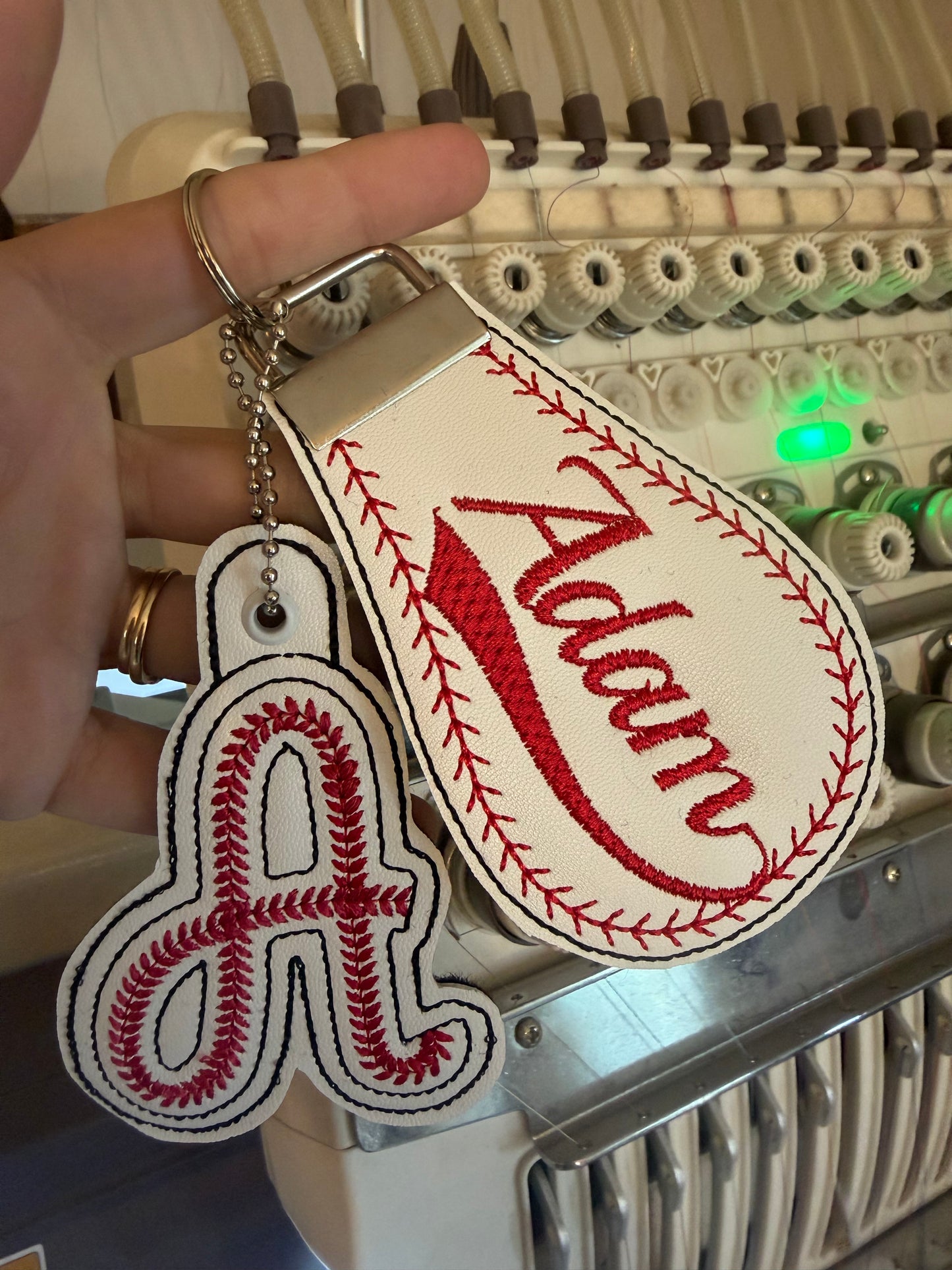 Embroidered Baseball Bag Tags + Initial Keychains