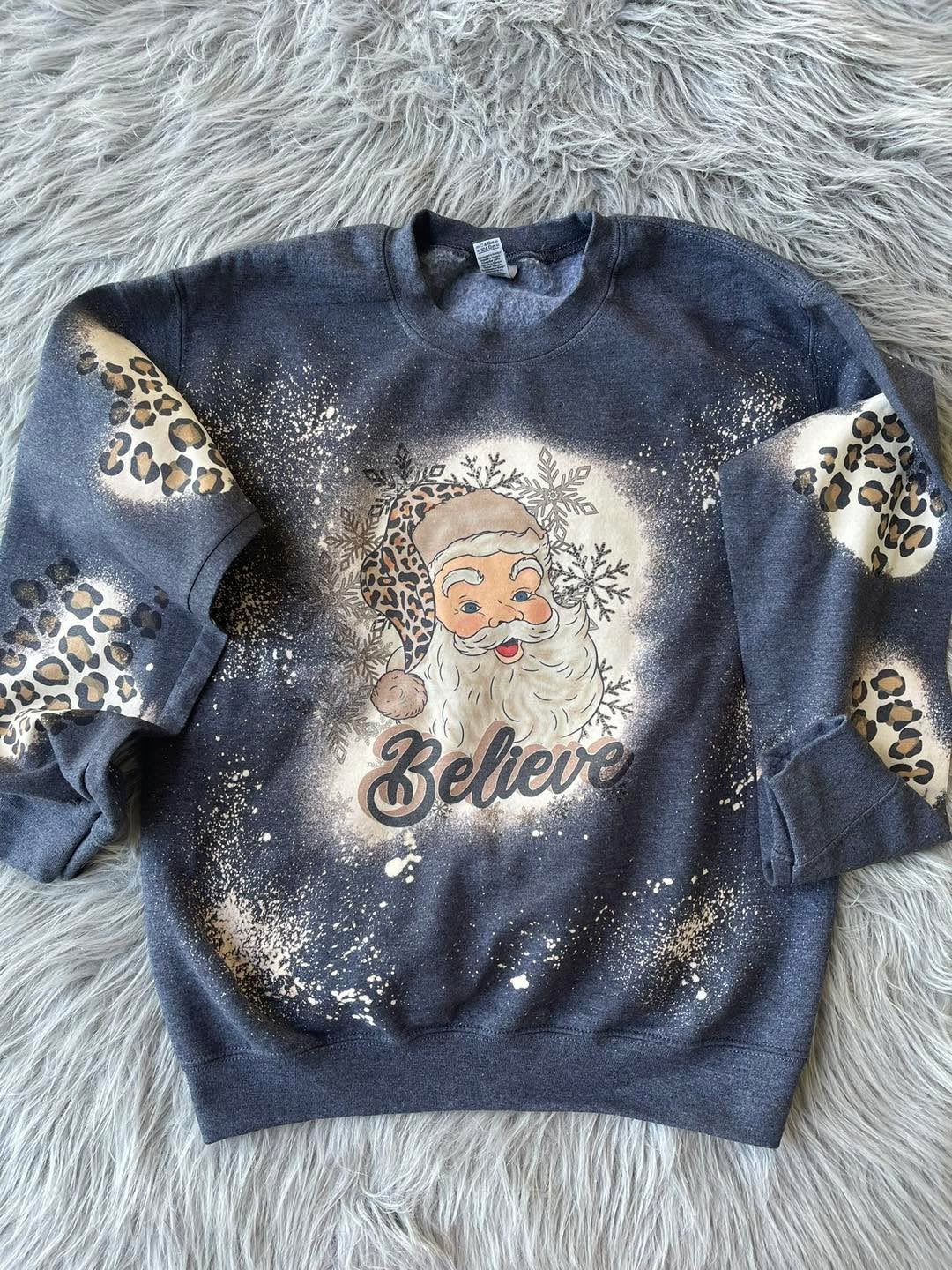 YOUTH Santa Believe Cheetah Sweatshirt or Hoodie