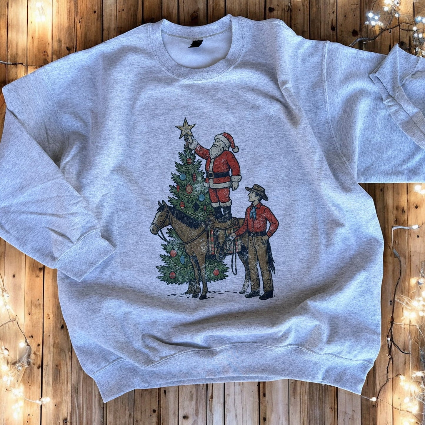 Western Santa Christmas Sweatshirt – Cowboy & Horse Holiday Crewneck