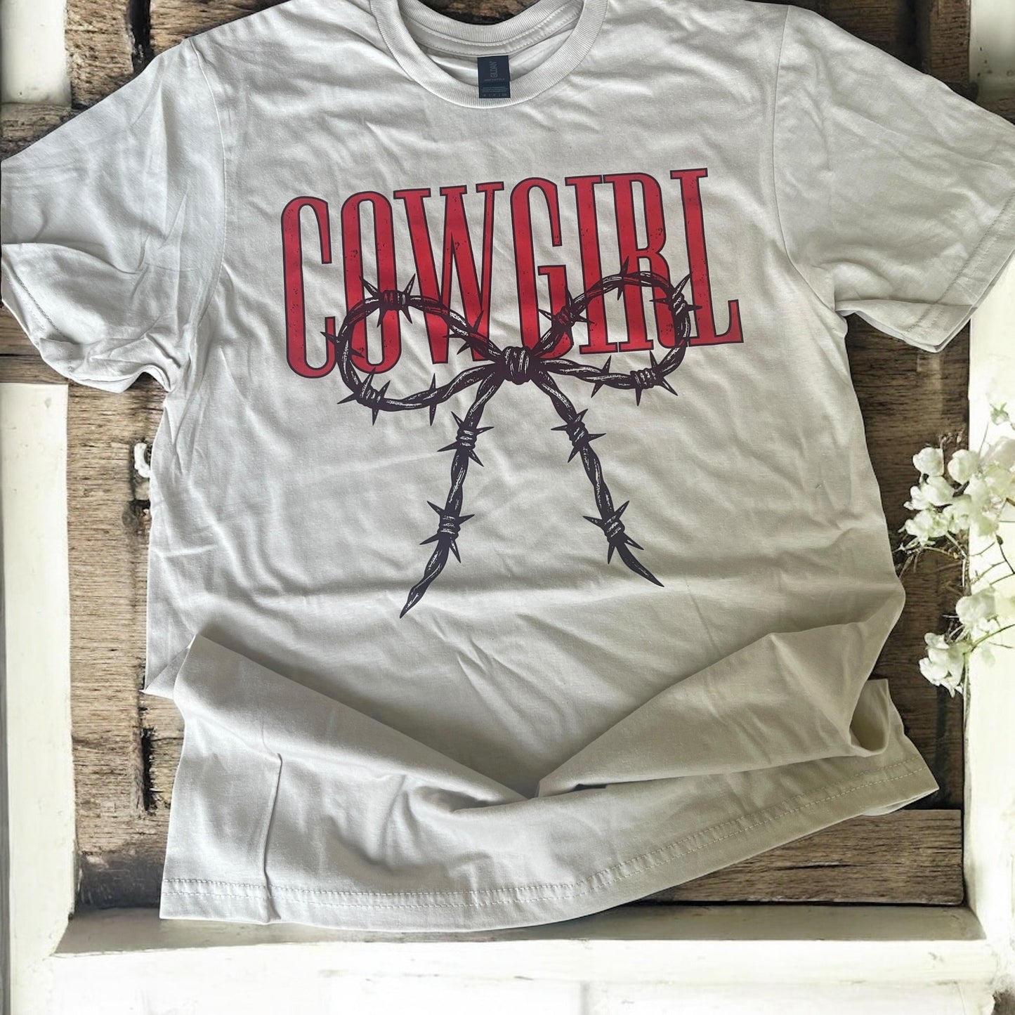 Western cowgirl barbed wire tee