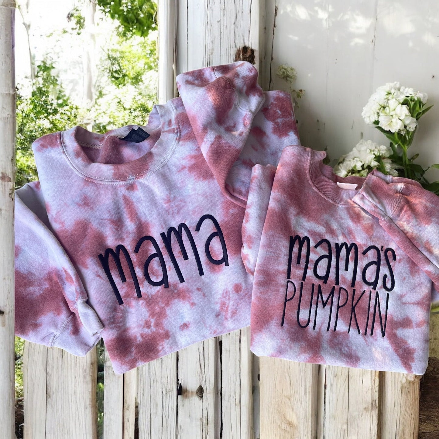 Mama & mama's pumpkin tye-dye sweatshirts- matching fall set