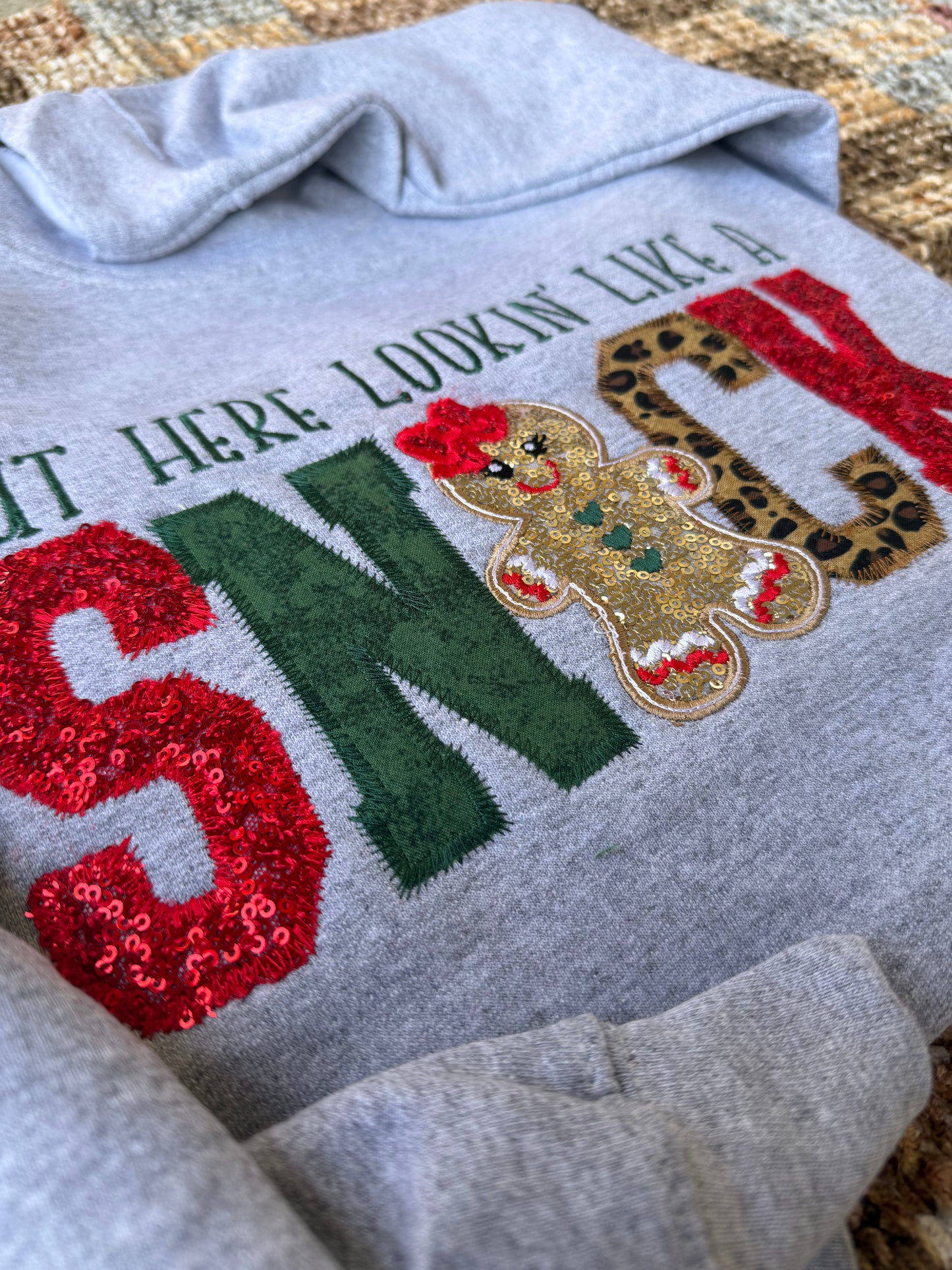 With Cow Print- Origional Gingerbread “Snack” Appliqué Christmas Sweatshirt