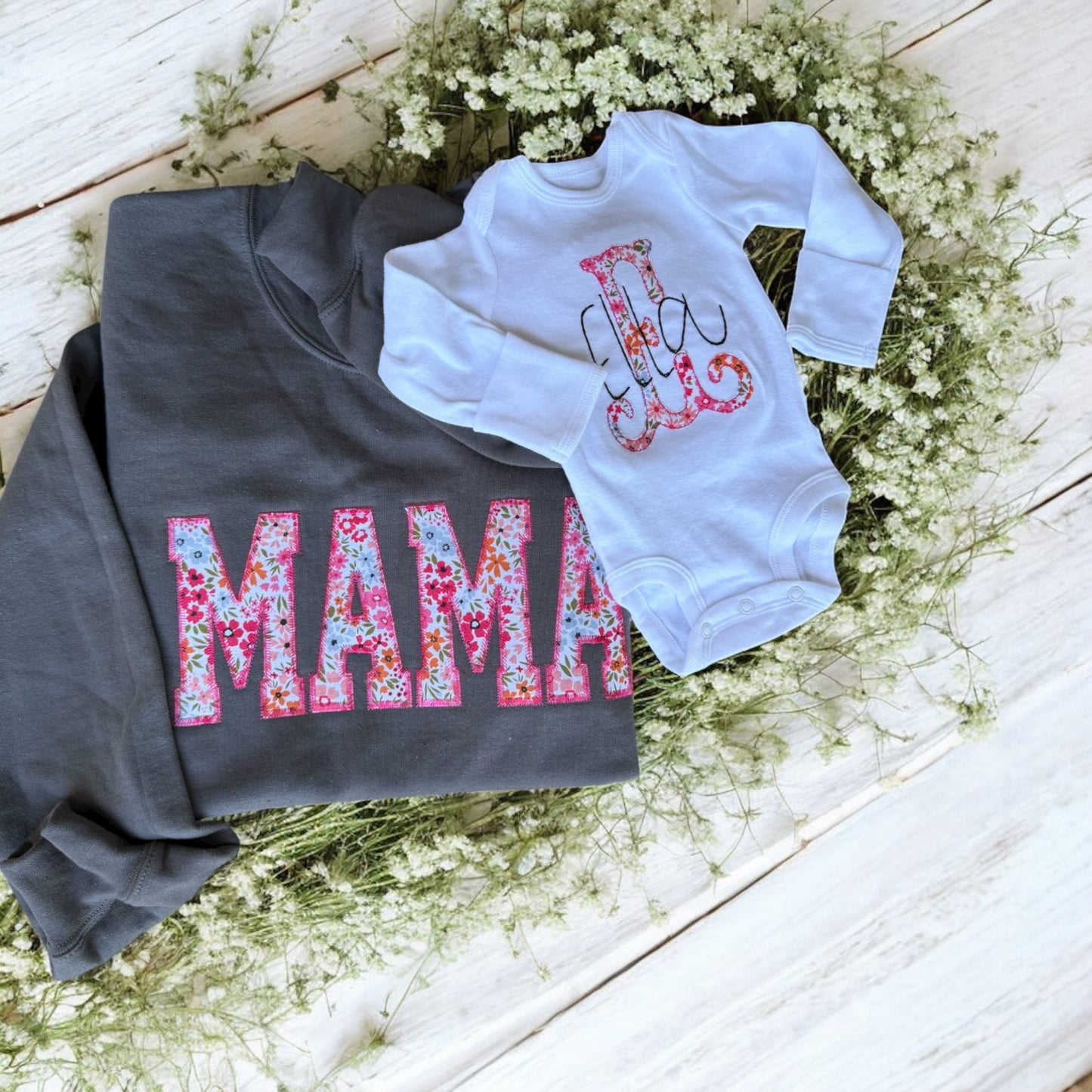 Mama & Me Floral Appliqué Matching Set