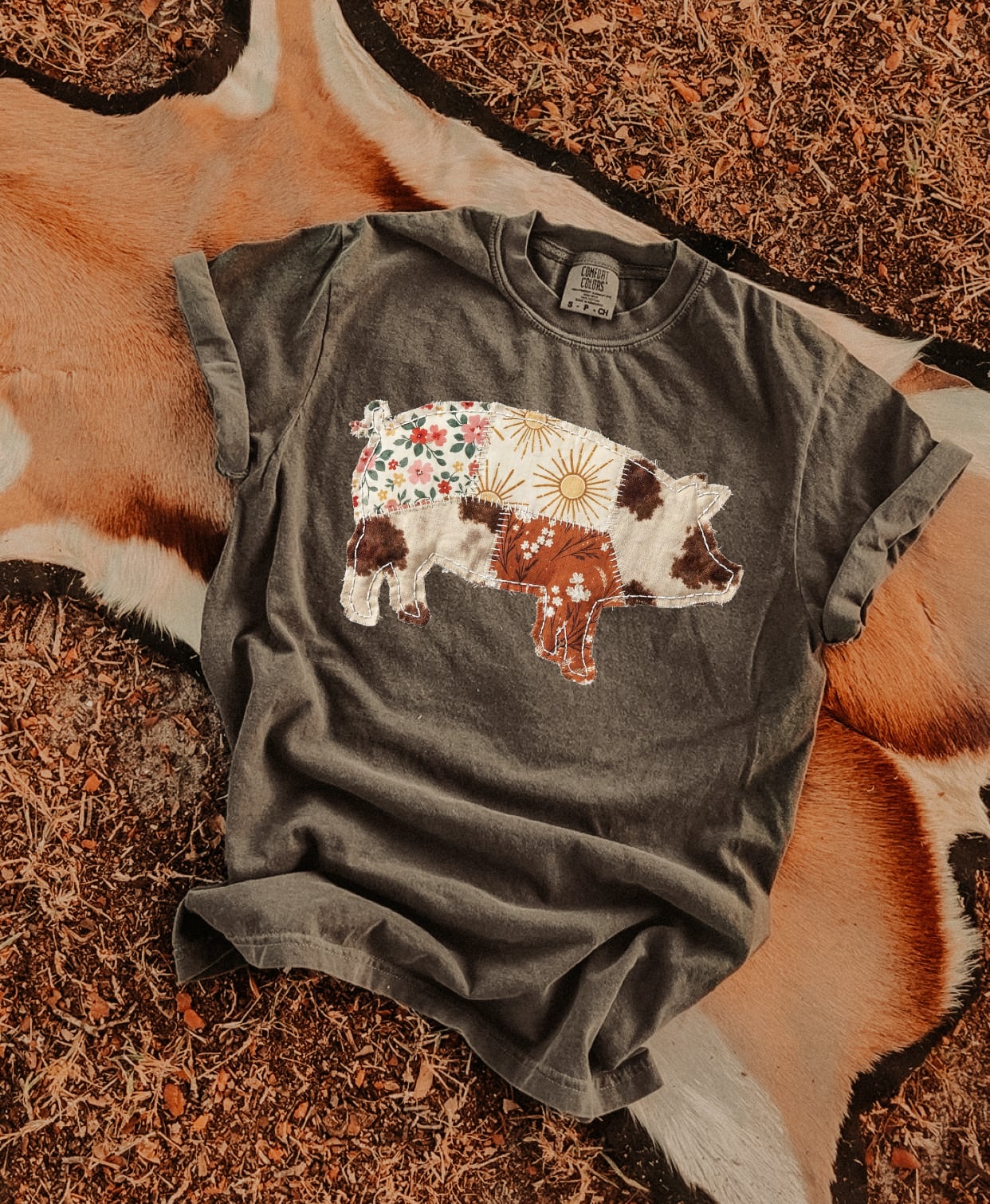 Patchwork Pig Printed Tee 🐖✨ (DTF Printed)